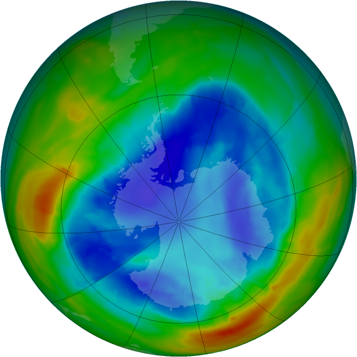 Antarctic ozone map for 29 August 2014